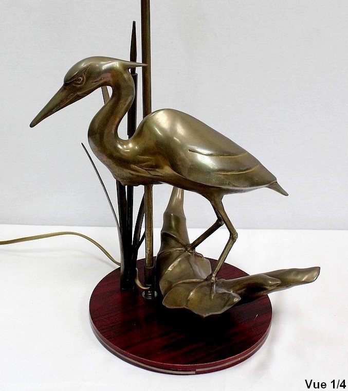 Grande Lampe De Table En Laiton, « Le Héron » – 1970-photo-3