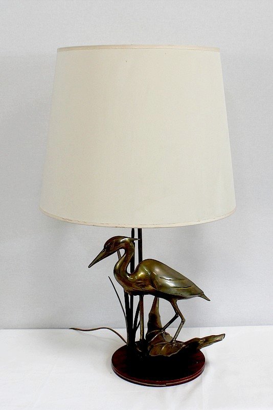 Grande Lampe De Table En Laiton, « Le Héron » – 1970