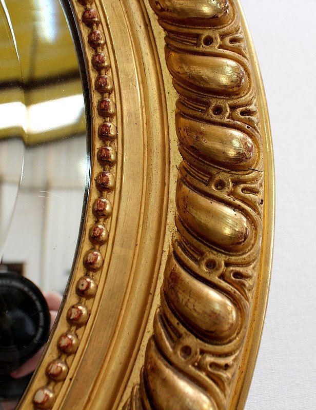 Grand Miroir Ovalisé, à Cadre Doré à La Feuille – 2ème Moitié Du XIXe-photo-3