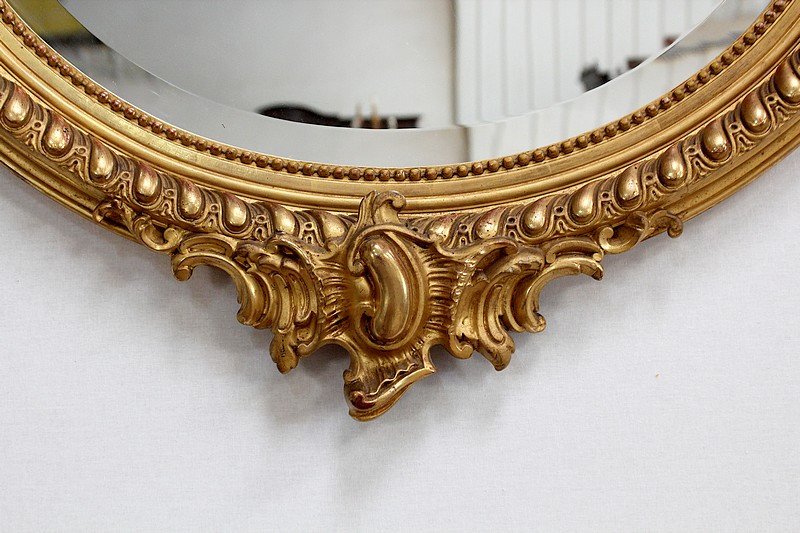 Grand Miroir Ovalisé, à Cadre Doré à La Feuille – 2ème Moitié Du XIXe-photo-4