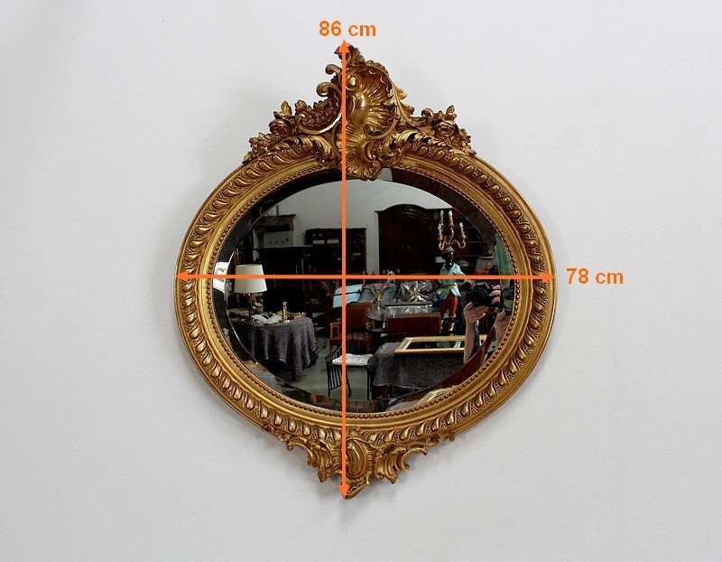 Grand Miroir Ovalisé, à Cadre Doré à La Feuille – 2ème Moitié Du XIXe-photo-6