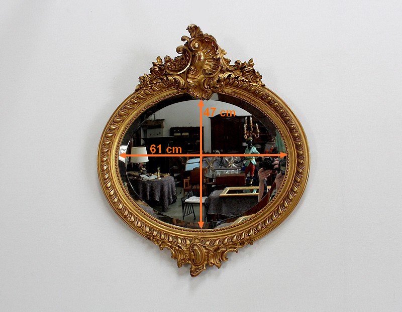 Grand Miroir Ovalisé, à Cadre Doré à La Feuille – 2ème Moitié Du XIXe-photo-7