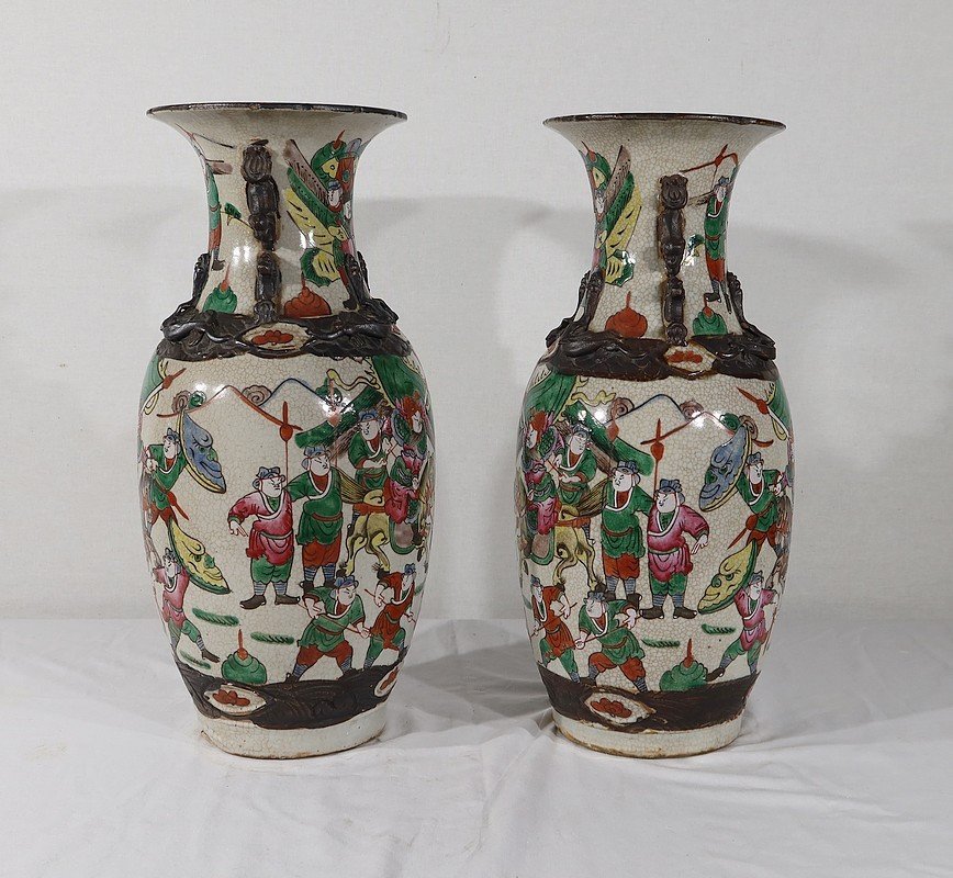 Paire De Vases En Porcelaine De Nankin, Chine – Fin XIXe-photo-4