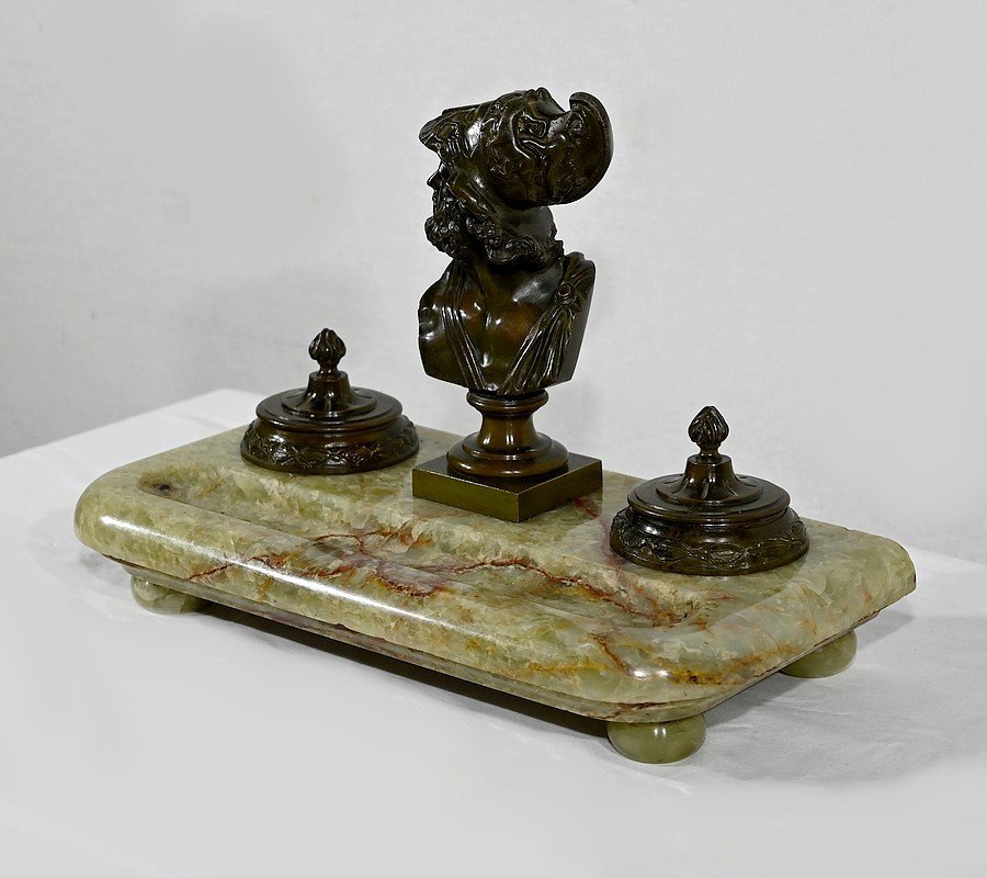 Important Encrier En Onyx Du Pakistan Et Bronze – Fin XIXe-photo-3
