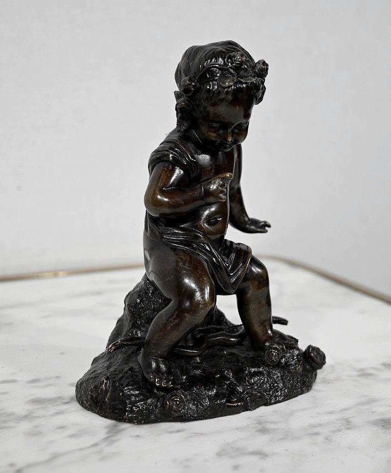 Bronze "putto With The Arc" - 19th Century-photo-3