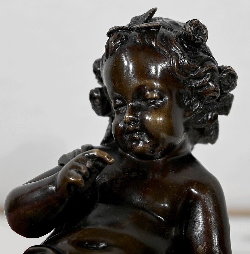 Bronze "putto With The Arc" - 19th Century-photo-1