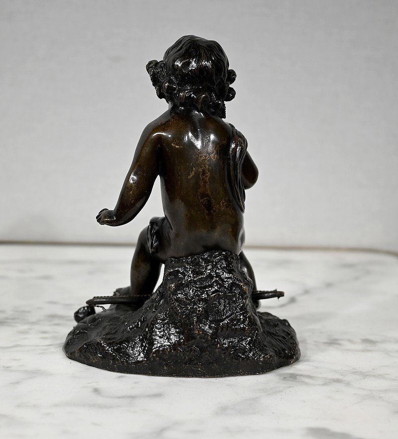 Bronze "putto With The Arc" - 19th Century-photo-3
