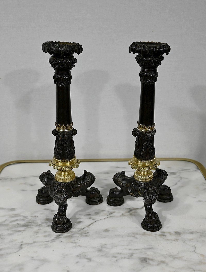Pair Of Bronze Candlesticks, Restoration Period - Early Nineteenth-photo-2