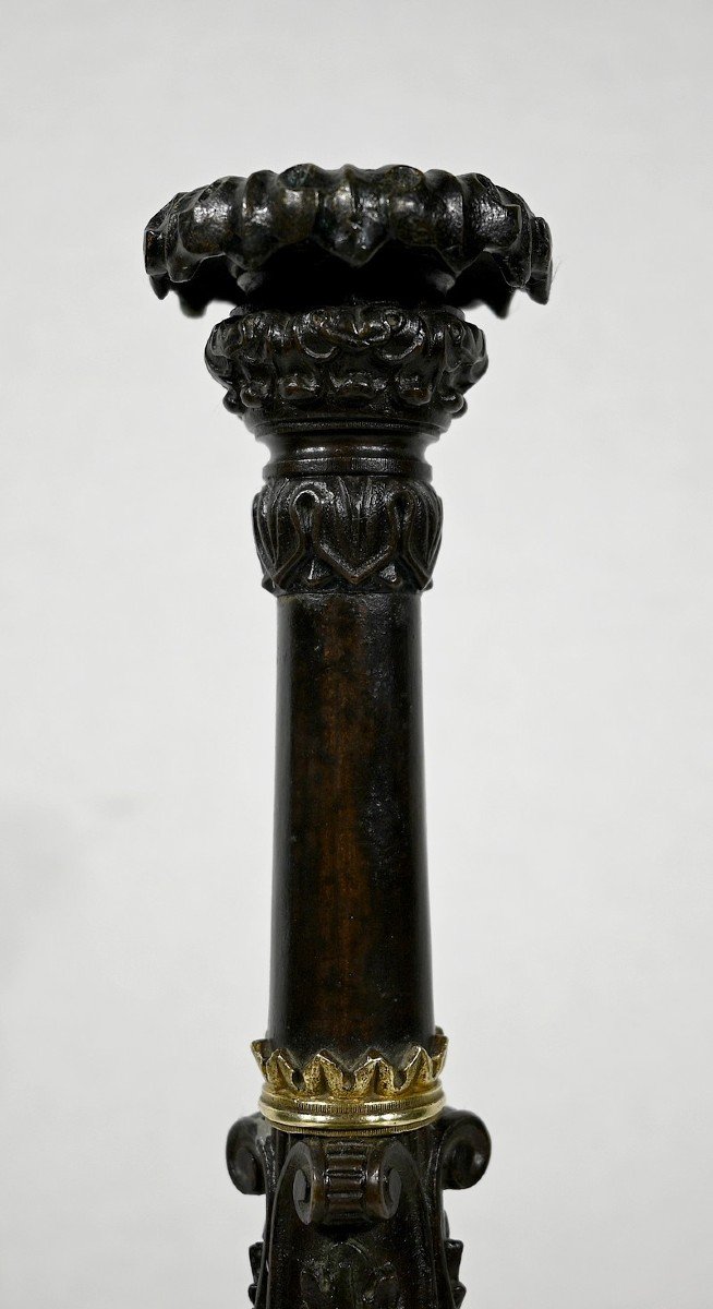 Pair Of Bronze Candlesticks, Restoration Period - Early Nineteenth-photo-3