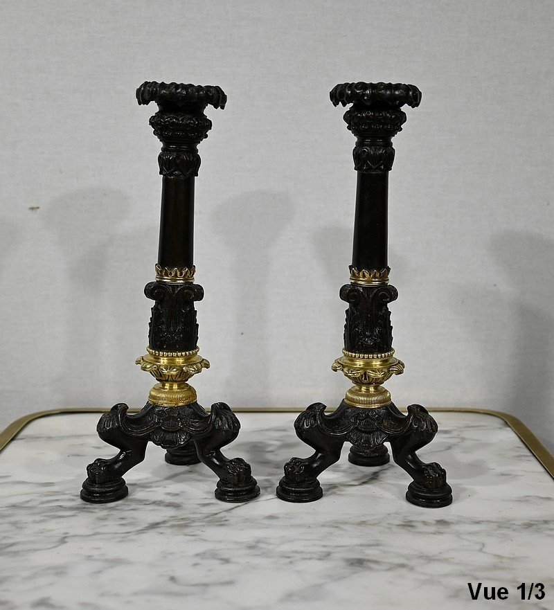 Pair Of Bronze Candlesticks, Restoration Period - Early Nineteenth-photo-2