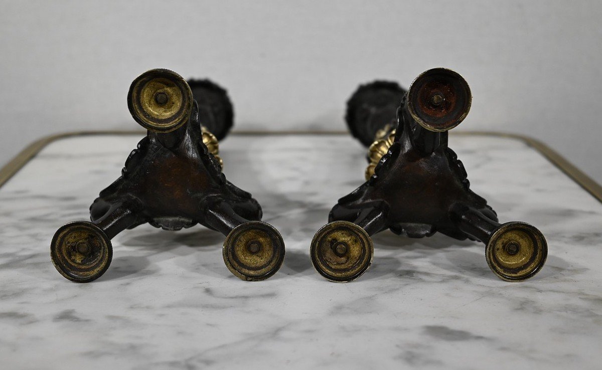 Pair Of Bronze Candlesticks, Restoration Period - Early Nineteenth-photo-5