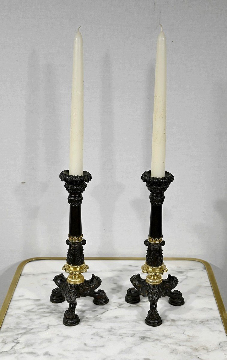 Pair Of Bronze Candlesticks, Restoration Period - Early Nineteenth