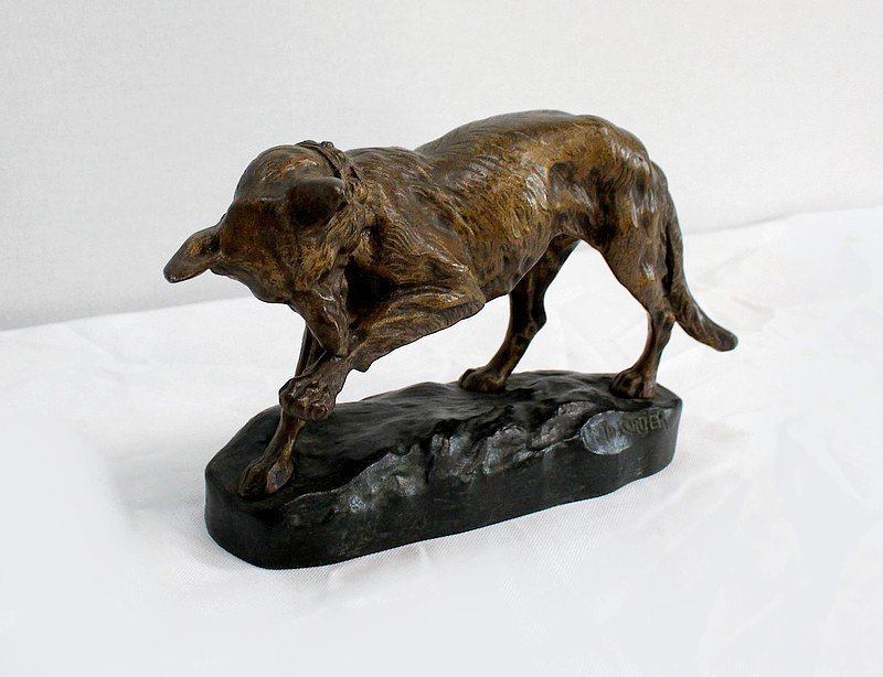 Bronze “german Shepherd Dog” By Tf. Cartier – Early 20th Century-photo-2