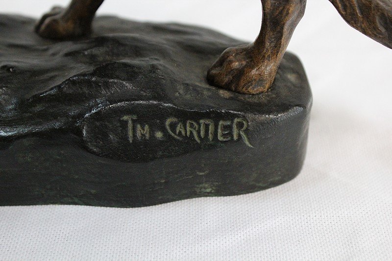 Bronze “german Shepherd Dog” By Tf. Cartier – Early 20th Century-photo-1