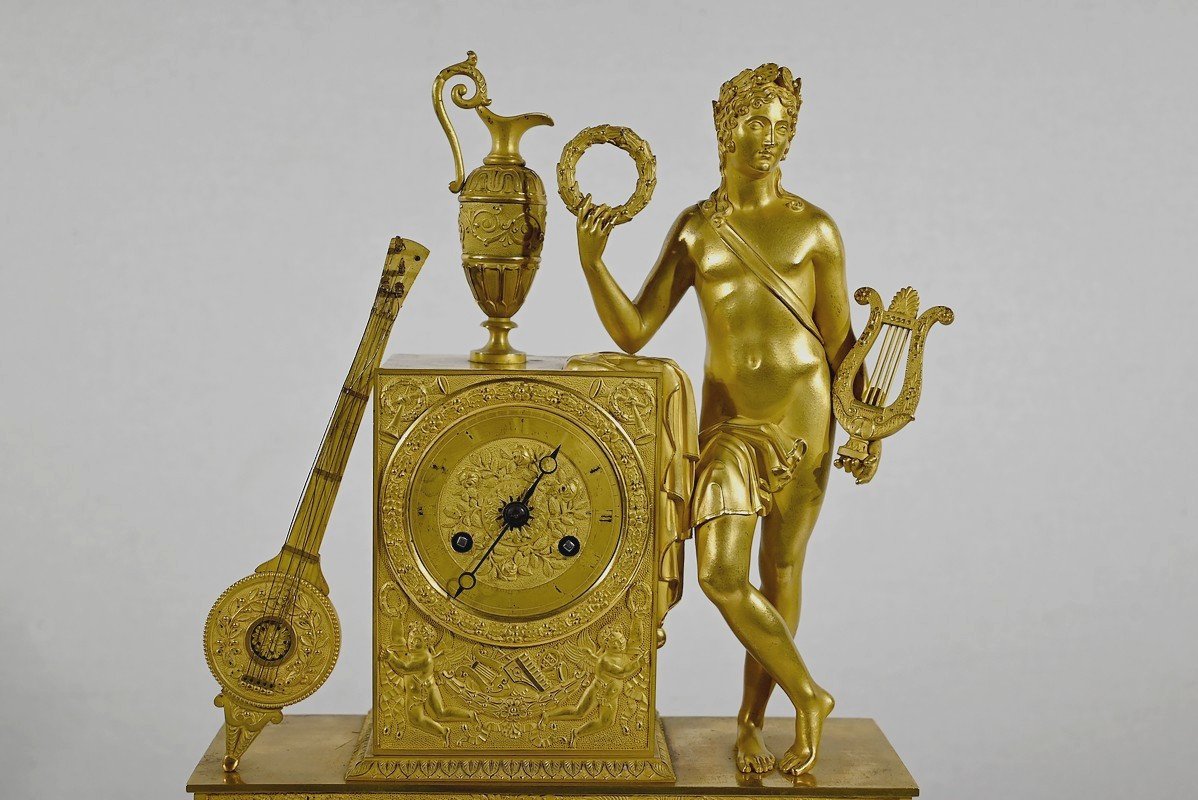 Clock In Gilt Bronze, Stamped "leroy Palais Royal", Empire Period - Early 19th Century-photo-2