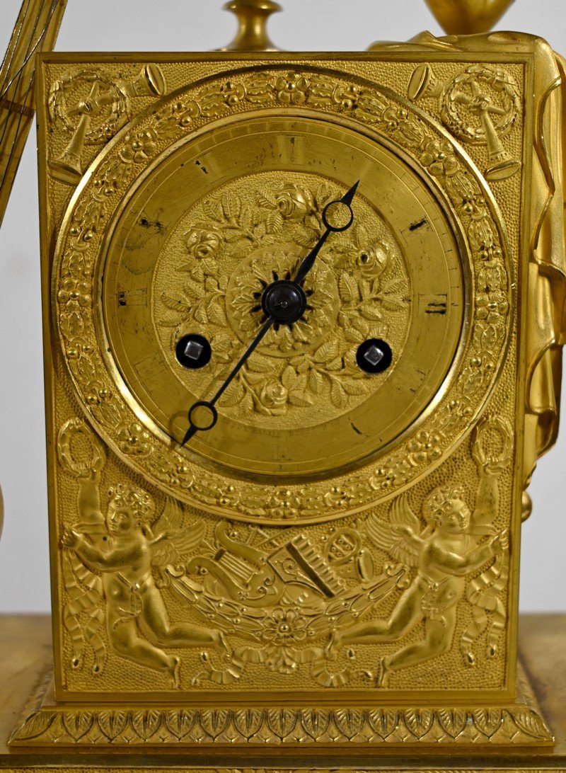 Clock In Gilt Bronze, Stamped "leroy Palais Royal", Empire Period - Early 19th Century-photo-4