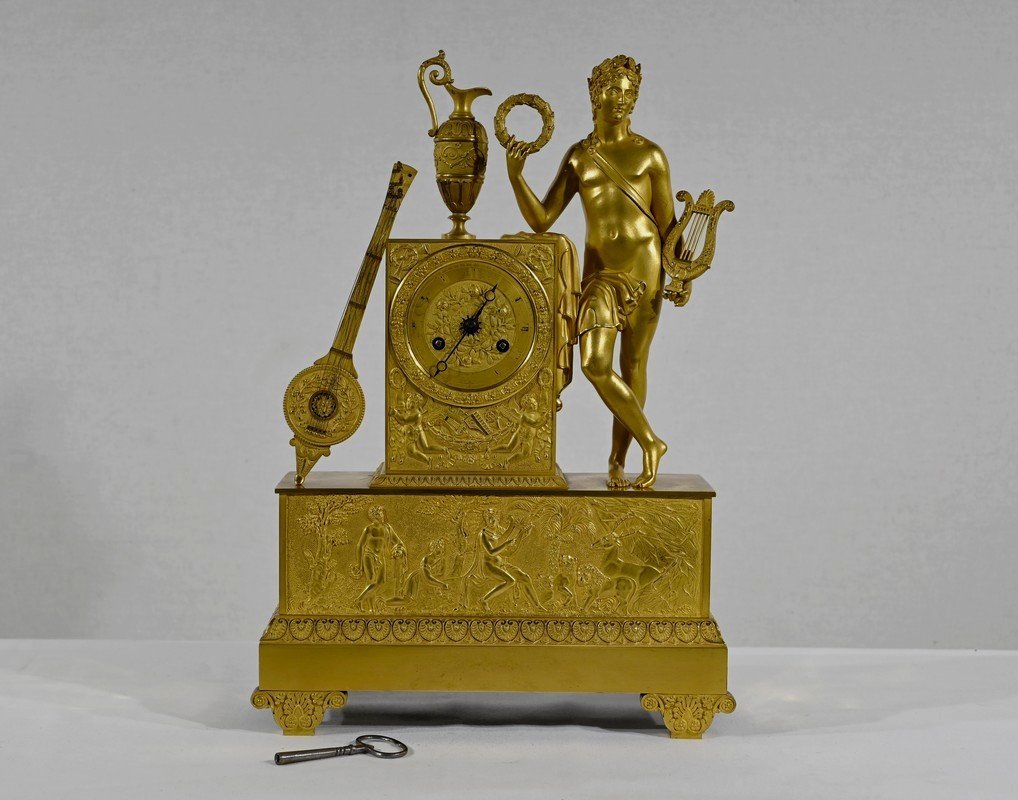 Clock In Gilt Bronze, Stamped "leroy Palais Royal", Empire Period - Early 19th Century