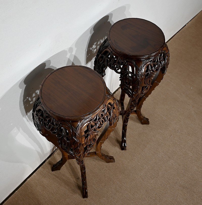 Pair Of Large Asian Rosewood Sellettes - Twentieth-photo-3