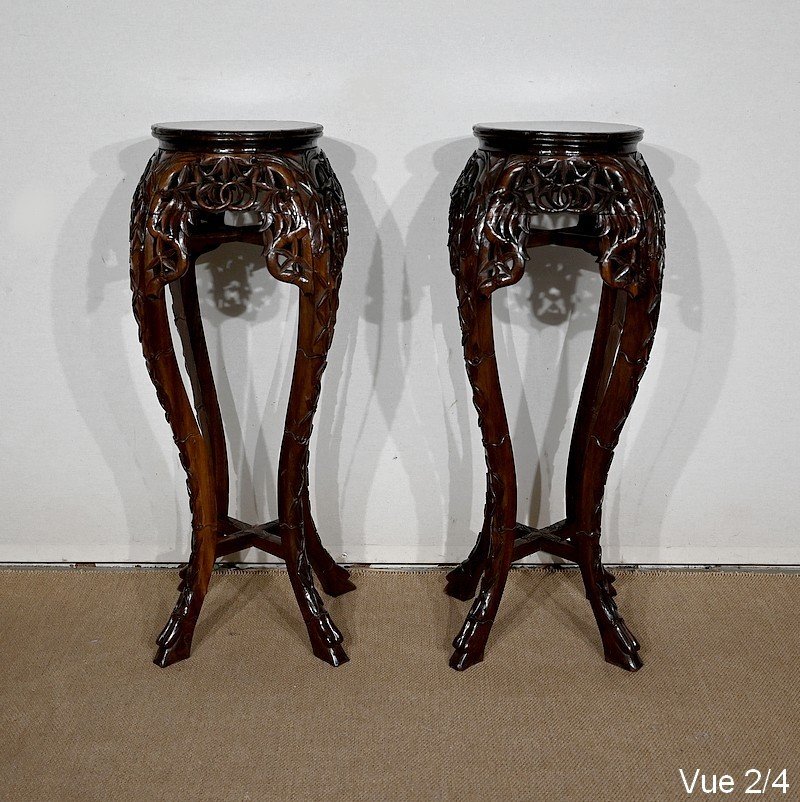 Pair Of Large Asian Rosewood Sellettes - Twentieth-photo-5
