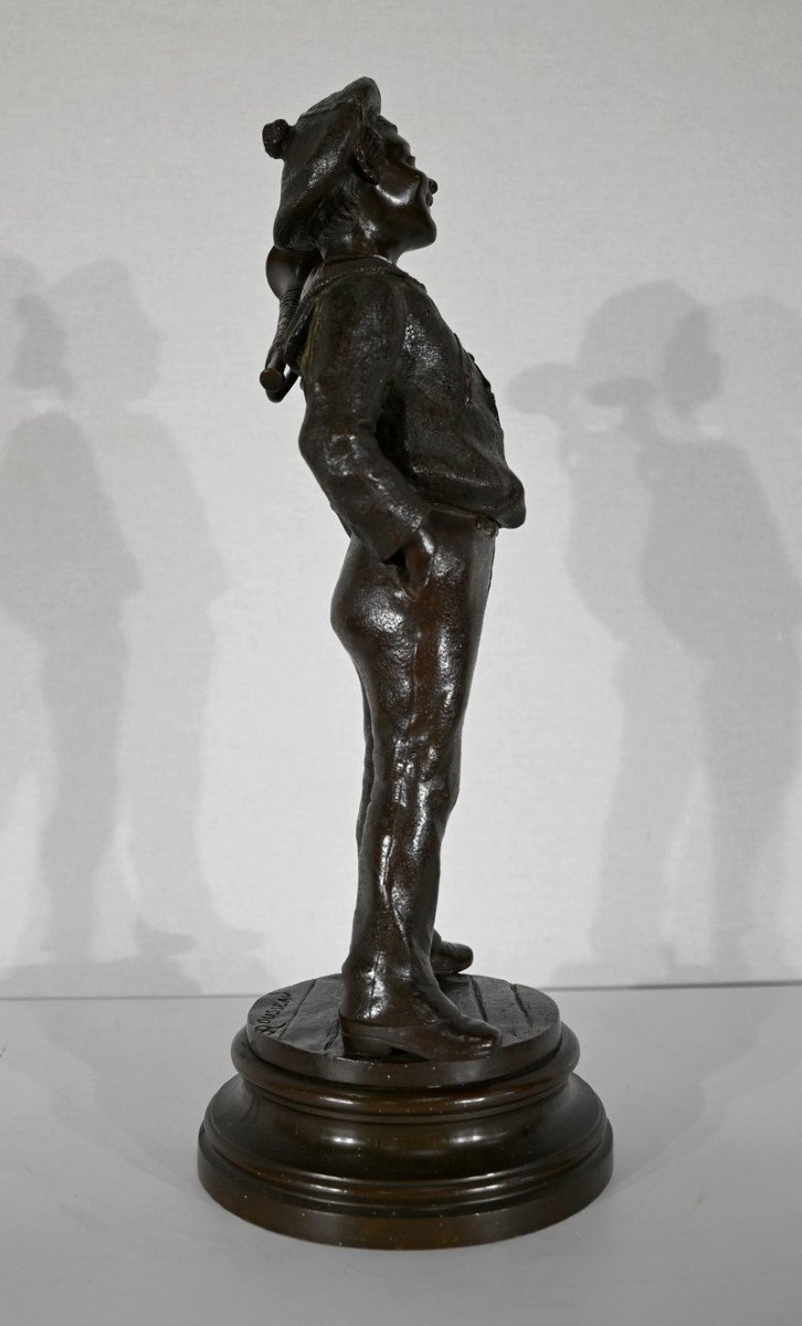 Bronze "the Child At The Bugle", By J. Rousseau - Early Twentieth-photo-1