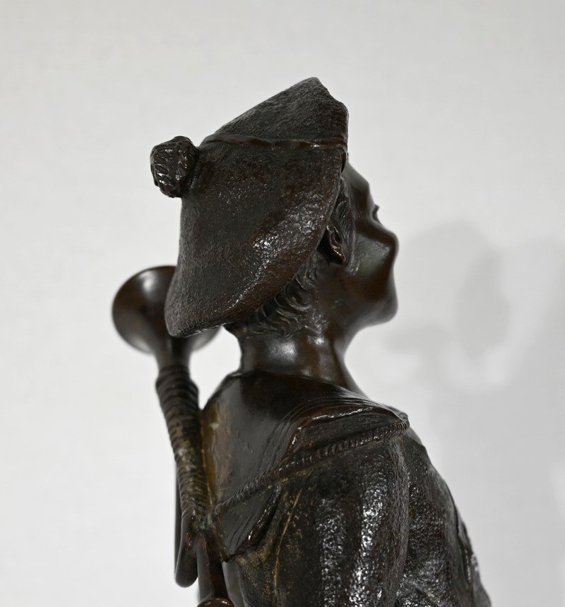 Bronze "the Child At The Bugle", By J. Rousseau - Early Twentieth-photo-2