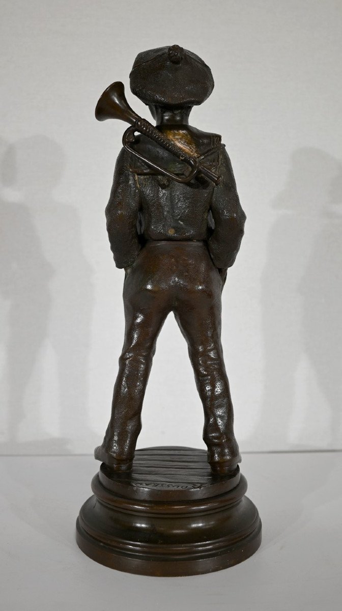 Bronze "the Child At The Bugle", By J. Rousseau - Early Twentieth-photo-3