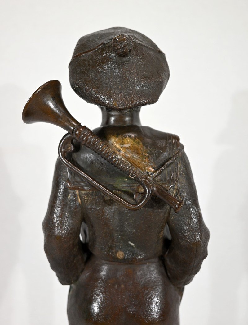 Bronze "the Child At The Bugle", By J. Rousseau - Early Twentieth-photo-4