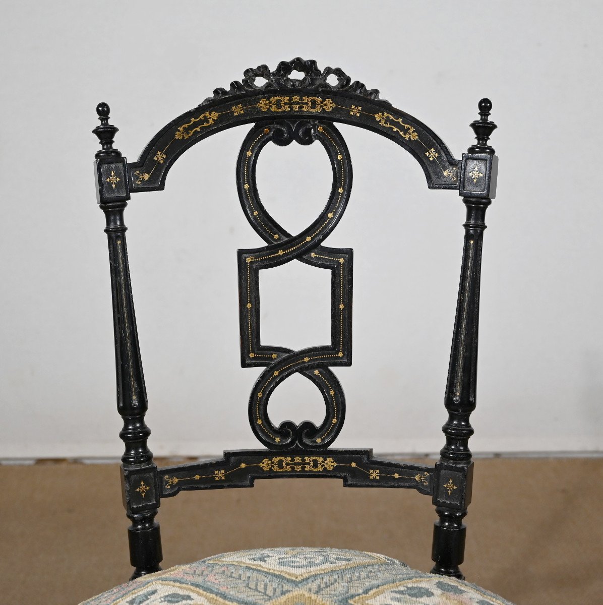 Paire De Chaises Laquées Noires, Style Louis XVI, époque Napoléon III – Milieu XIXe-photo-3