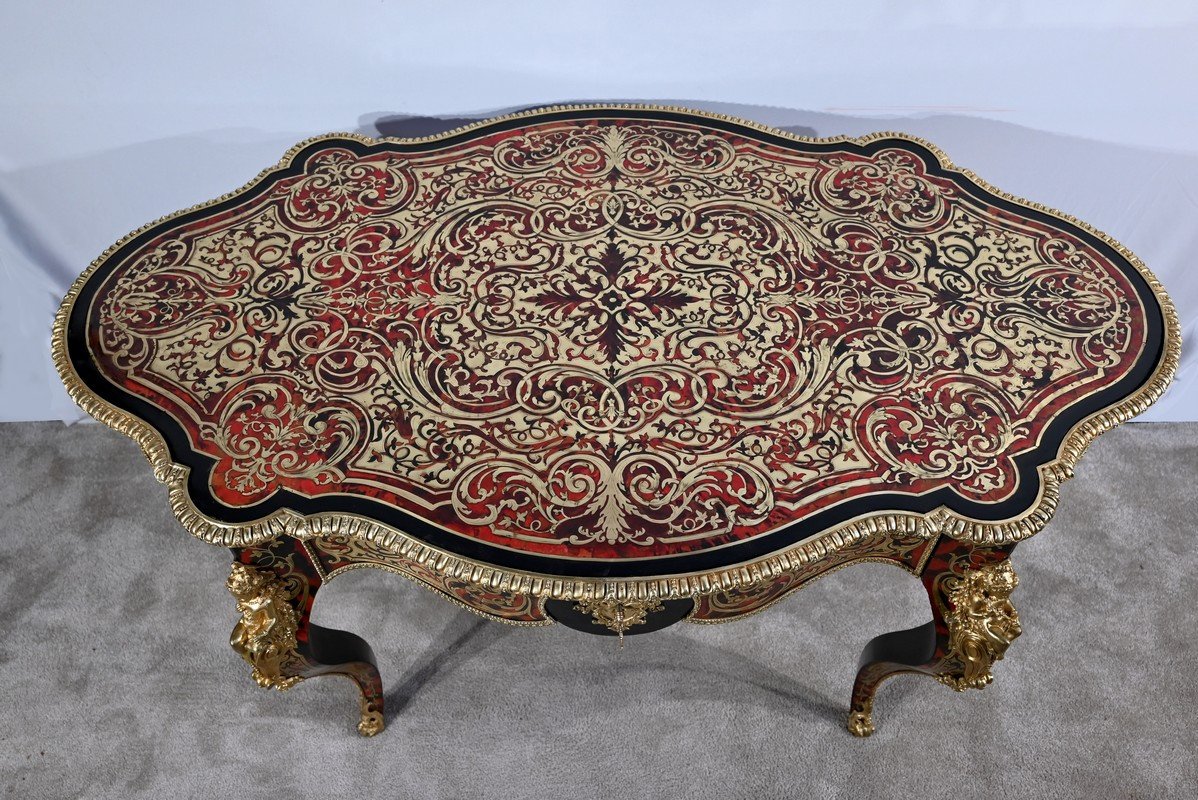 Table D’apparat Violonée En Poirier Noirci, Style Boulle, époque Napoléon III – Milieu XIXe-photo-3