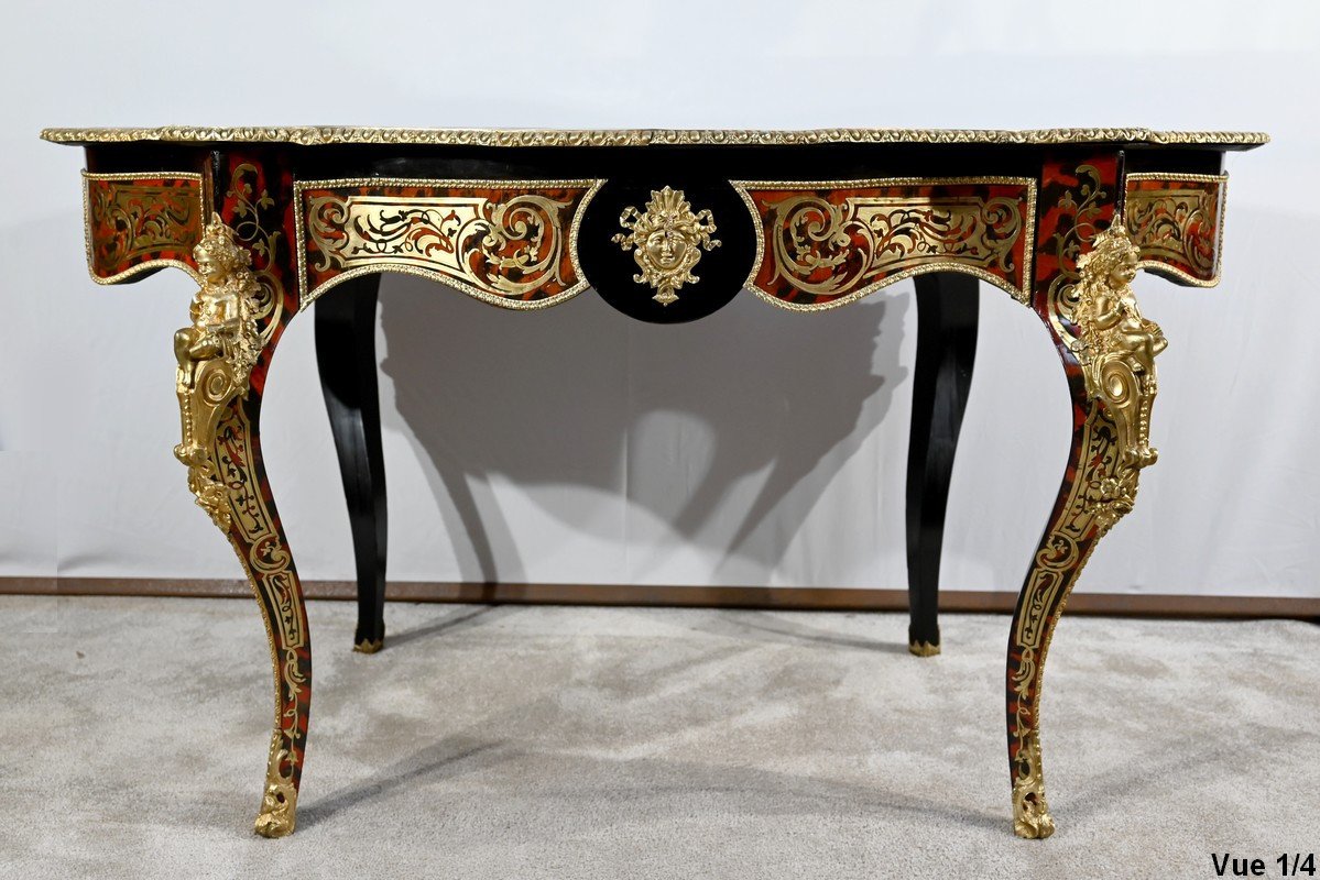 Table D’apparat Violonée En Poirier Noirci, Style Boulle, époque Napoléon III – Milieu XIXe-photo-3