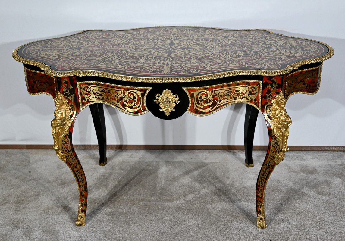 Violin Ceremonial Table In Blackened Pear Tree, Boulle Style, Napoleon III Period - Mid-19th Century