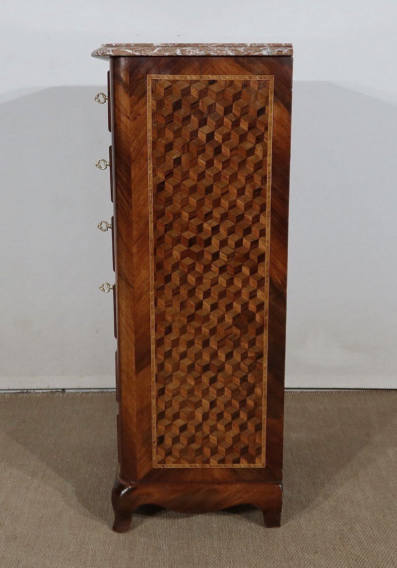 Small Chest Of Drawers In Precious Wood Marquetry, Napoleon III Period - Mid-19th Century-photo-3