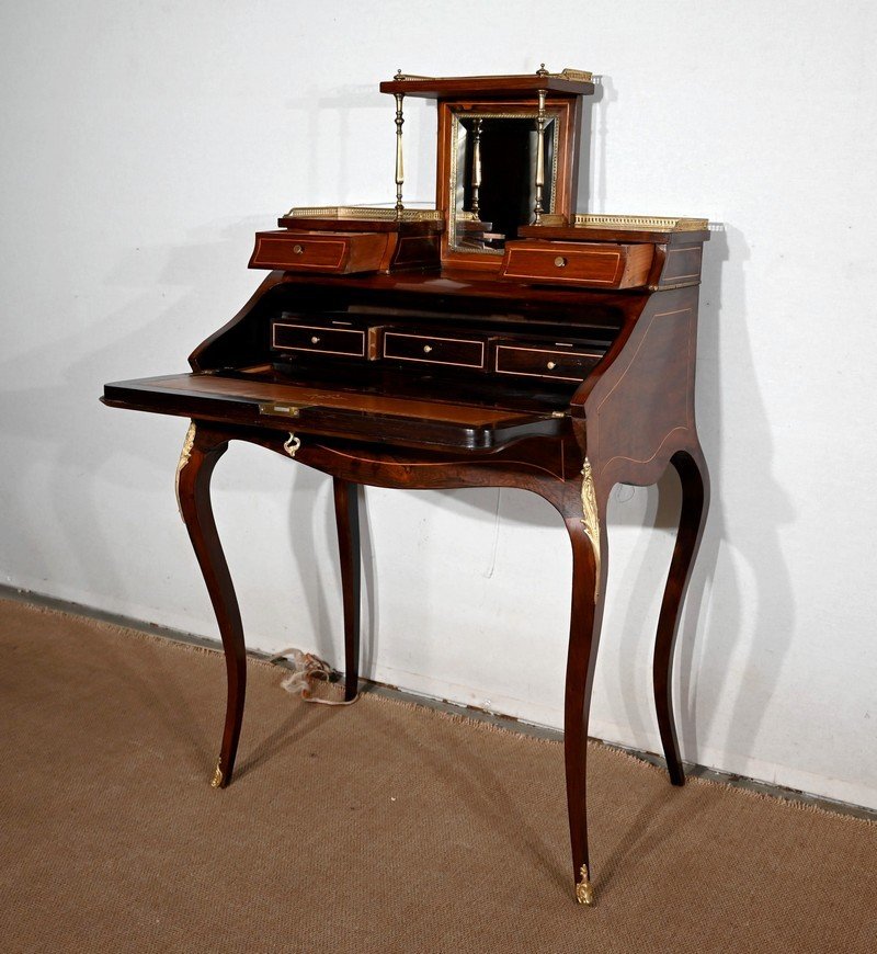 Small Lady's Desk In Rosewood Veneer, Louis XV Style - 2nd Part Of The Nineteenth-photo-2