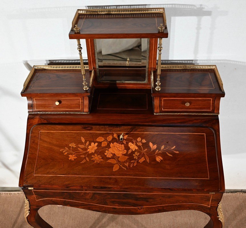 Petit Bureau De Dame En Placage De Palissandre, Style Louis XV – 2ème Partie Du XIXe-photo-3