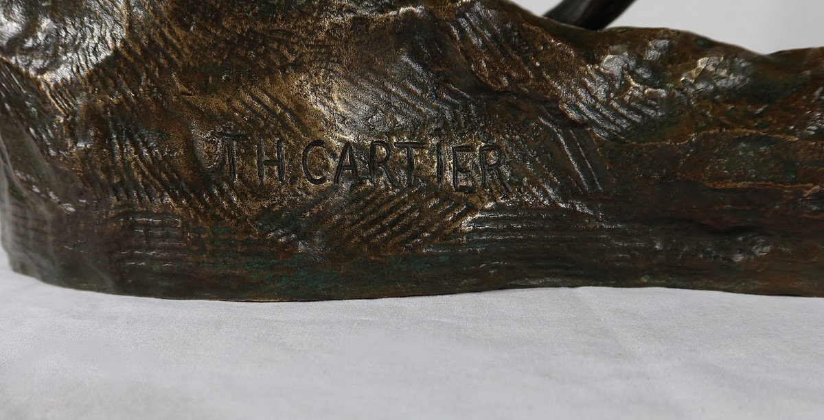 Important Bronze "the Shepherd" By Tf. Cartier – Early 20th Century-photo-6