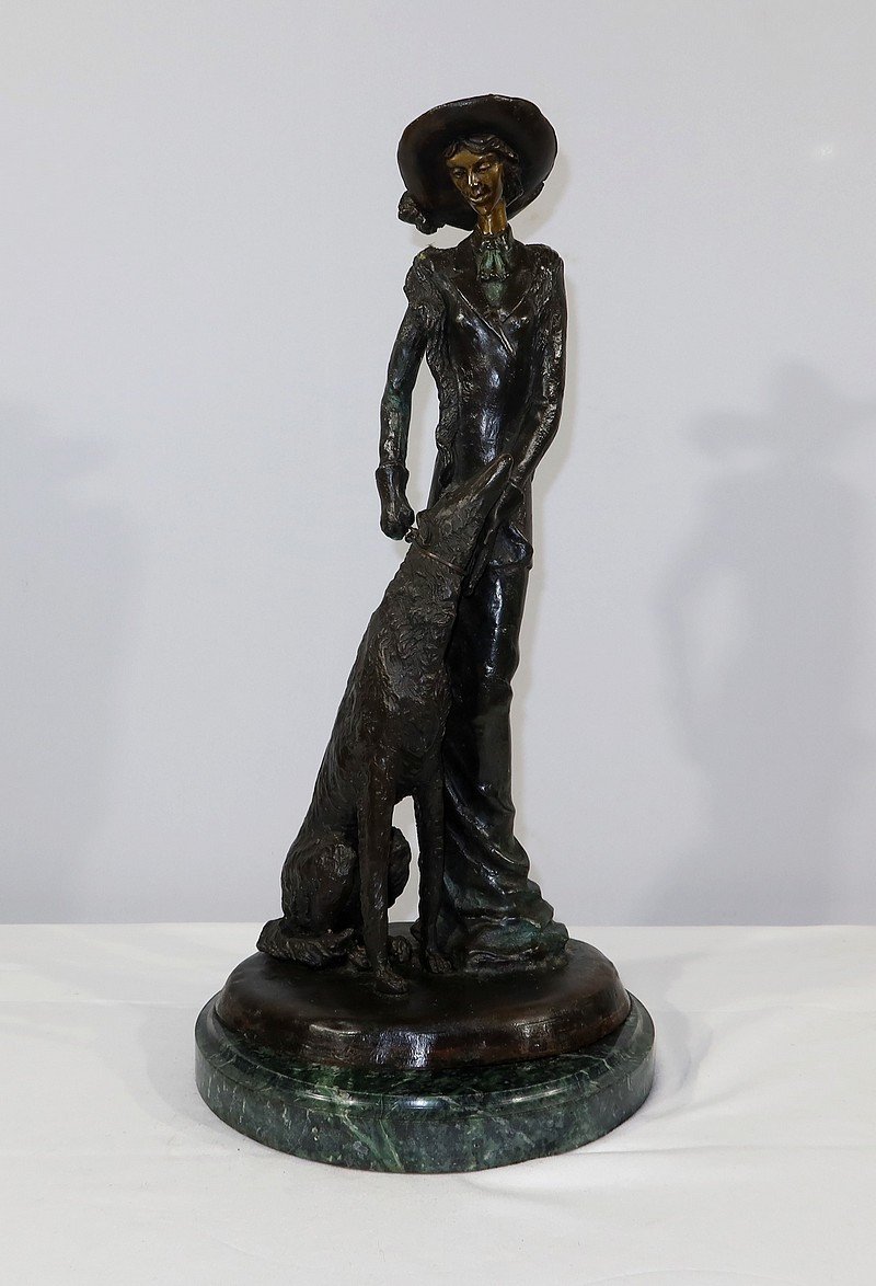 Important Bronze « La Dame Au Lévrier » D’après D. Chiparus – XXe