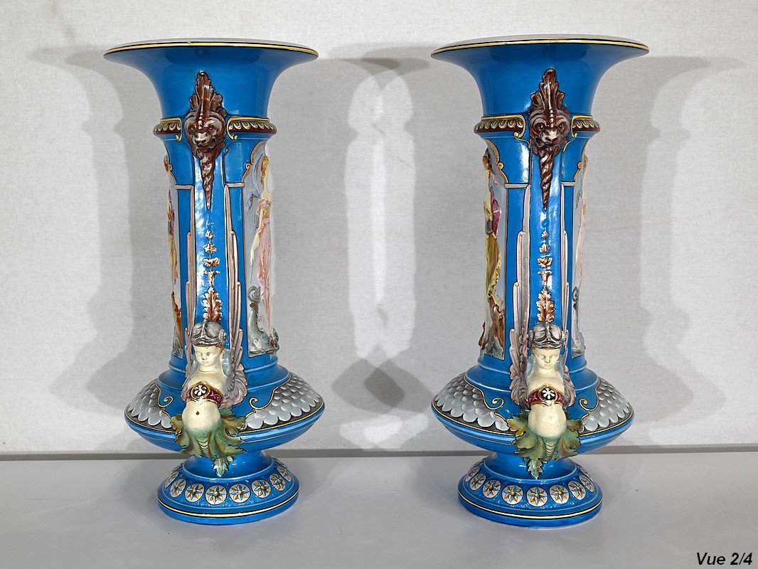 Paire De Vases, Faïence Creil-montereau – Milieu XIXe-photo-1