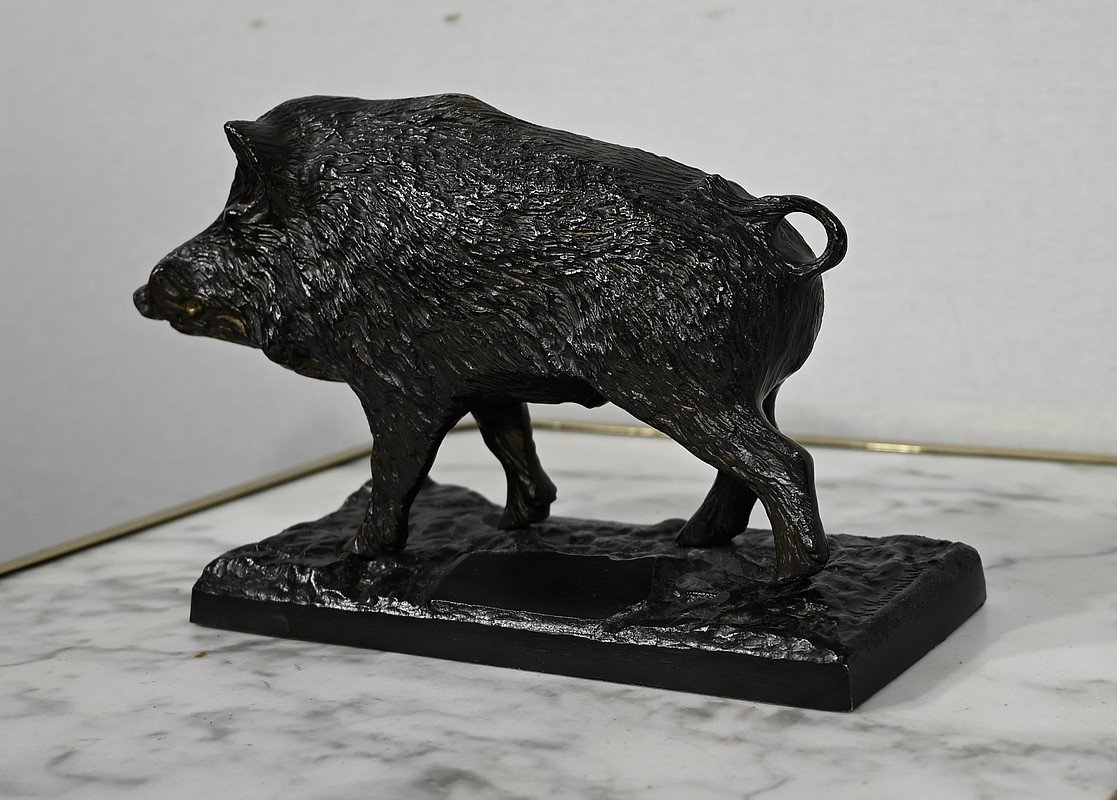 Bronze "wild Boar At The Stop", By M. Korniluk - XXth-photo-3