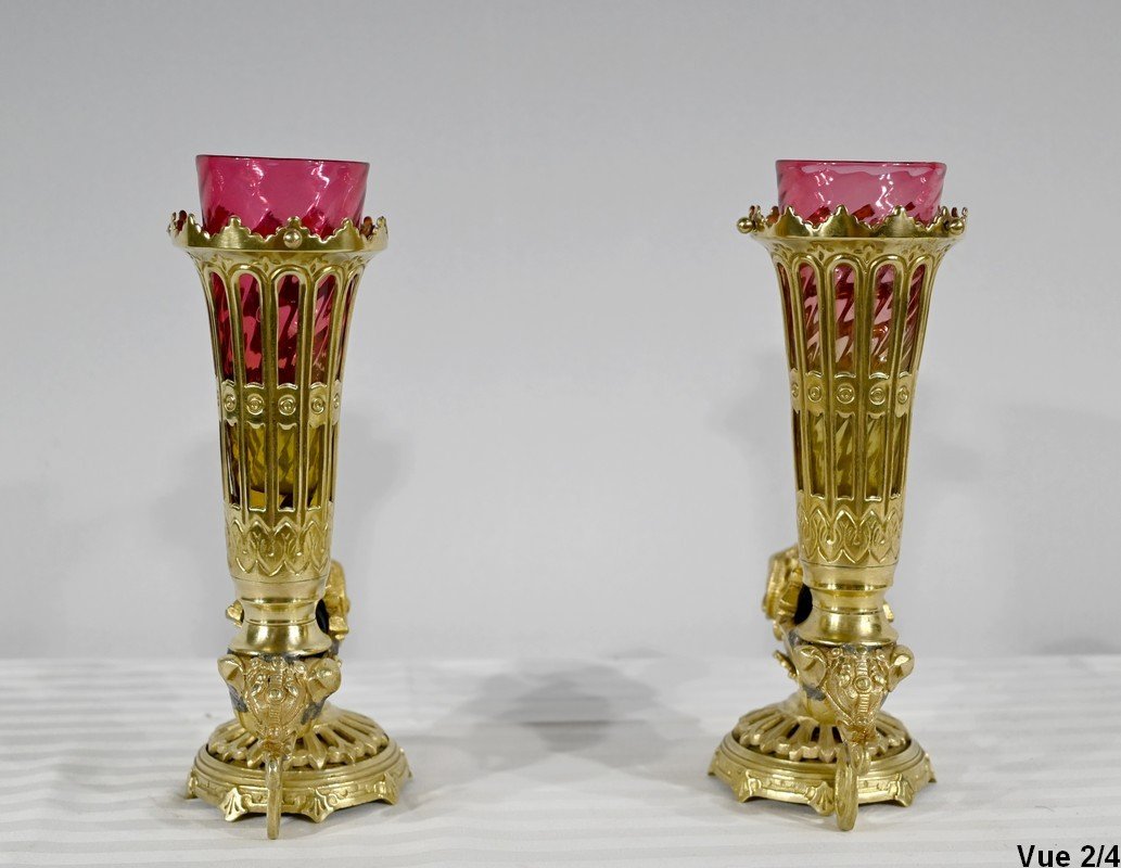 Pair Of Bronze Rython Vases - 1st Part Nineteenth-photo-2