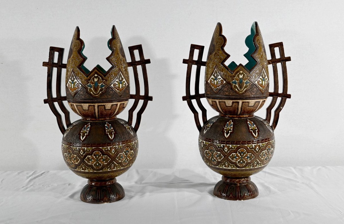 Importants Vases Cloisonnés En Céramique, Hispano-mauresque - Fin XIXe