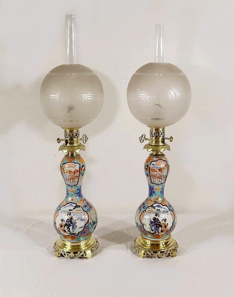 Pair Of Oil Lamps, Napoleon III Period - Mid-19th Century