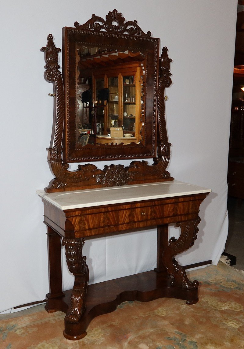 Important Writing Dresser In Mahogany, Restoration Period - Early Nineteenth