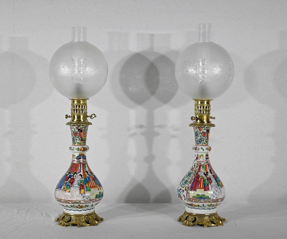 Paire De Lampes à Pétrole, époque Napoléon III – Milieu XIXe