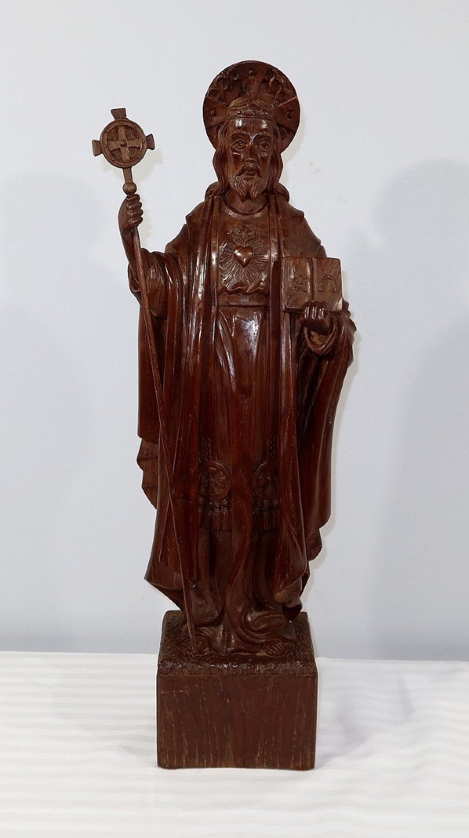 Importante Statue Du Christ En Châtaignier – Fin XIXe