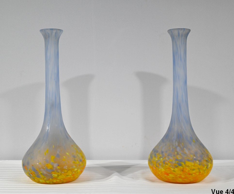 Pair Of Glass Paste Vases, Signed Legras - Late Nineteenth-photo-6