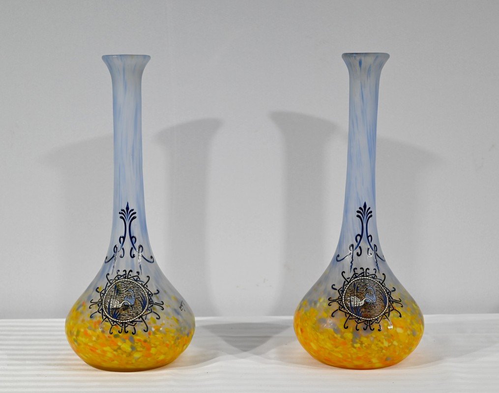 Pair Of Glass Paste Vases, Signed Legras - Late Nineteenth