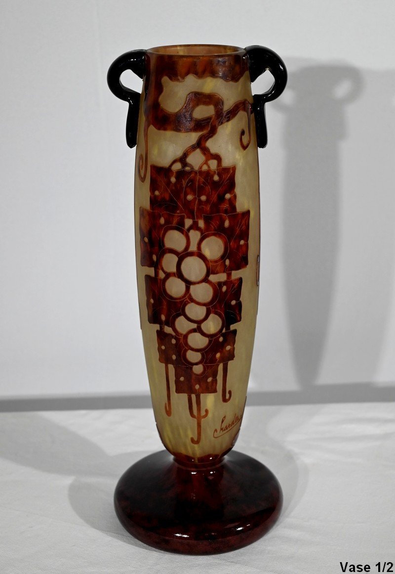 Pair Of "french Glass" Vases, Signed Charder, Art Deco - 1927-photo-2