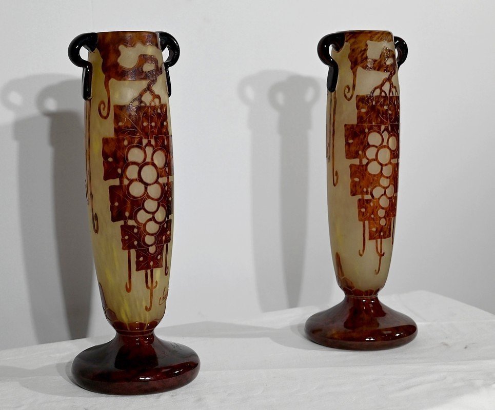 Pair Of "french Glass" Vases, Signed Charder, Art Deco - 1927-photo-1