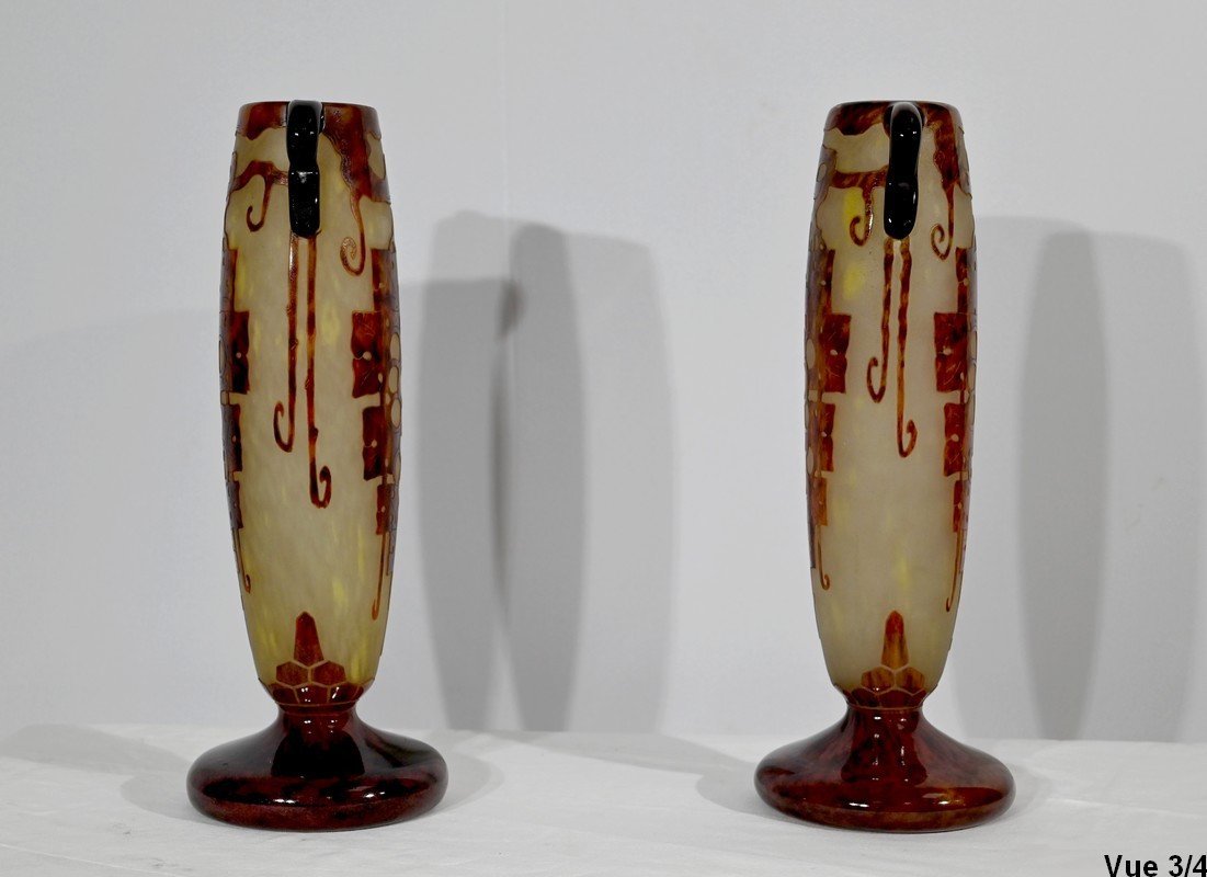 Pair Of "french Glass" Vases, Signed Charder, Art Deco - 1927-photo-5
