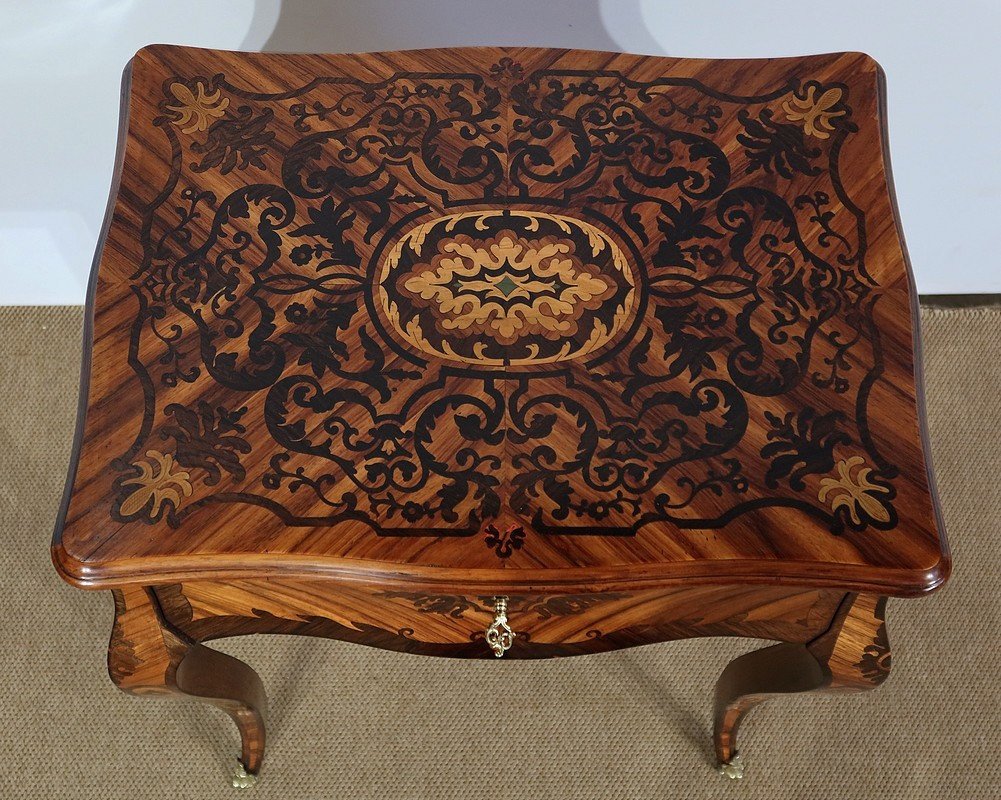 Exceptional Louis XV Style Marquetry Worker, Napoleon III Period - Mid-19th Century-photo-4